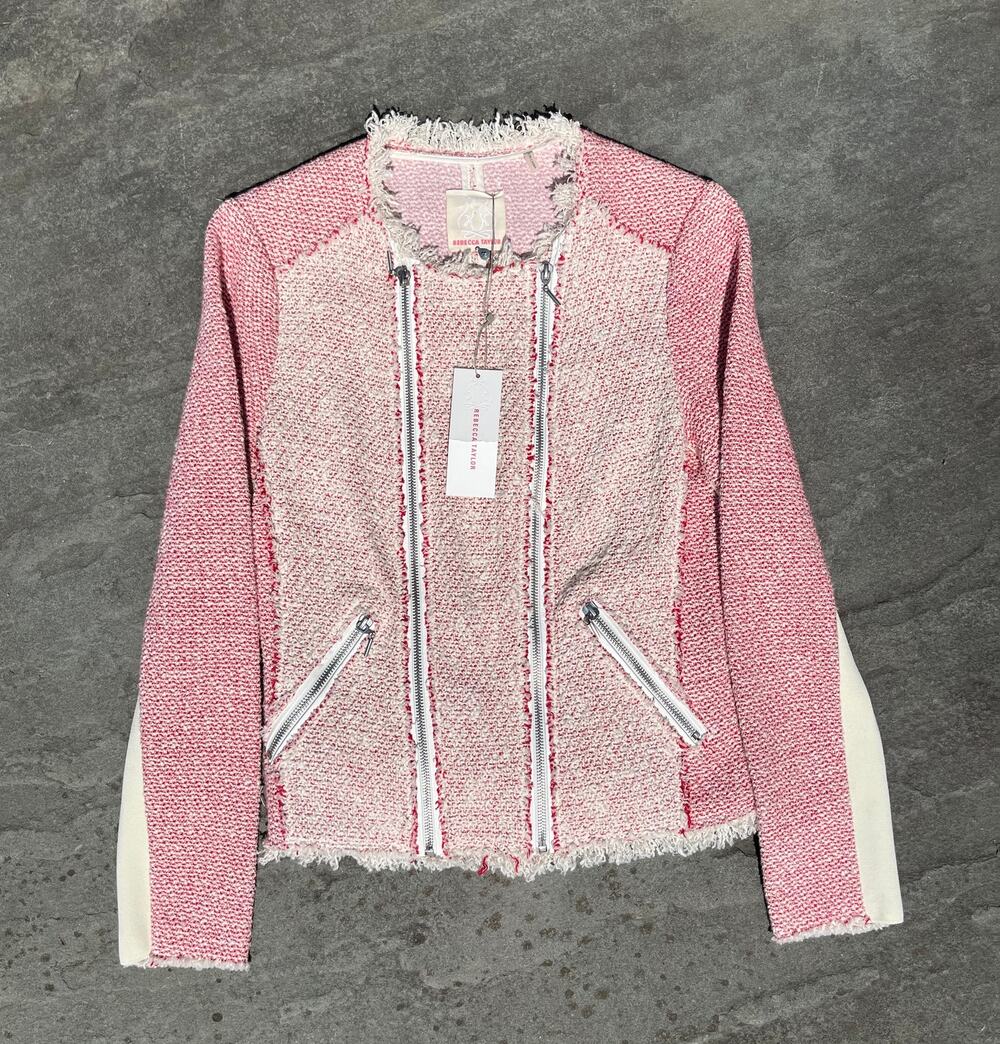 Rebecca Taylor LS Combo Tweed Jacket Cardinal Red Cream Size 4 NWT | Quiet Luxe